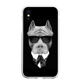 Чехол для iPhone XS Max матовый с принтом Питбуль в Санкт-Петербурге, Силикон | Область печати: задняя сторона чехла, без боковых панелей | animals | black | black and white | cool | dog | fight | gentleman | head | illustration | pitbull | swag | white | авторитет | белая | бойцовый | галстук бабочка | голова | джентльмен | животные | иллюстрация | костюм | крутой | очки | 