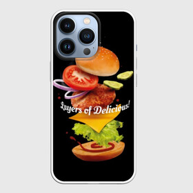 Чехол для iPhone 13 Pro с принтом Гамбургер в Санкт-Петербурге,  |  | bun | cheese | cucumber | explosion | hamburger | ingredients | inscription | ketchup | meat | onion | salad | sesame | share | tomato | tomatoes | булочка | взрыв | гамбургер | доля | ингредиенты | кетчуп | кунжут | лук | мясо | надпись | огурец | помидо