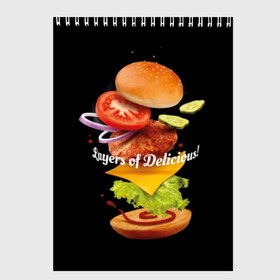 Скетчбук с принтом Гамбургер в Санкт-Петербурге, 100% бумага
 | 48 листов, плотность листов — 100 г/м2, плотность картонной обложки — 250 г/м2. Листы скреплены сверху удобной пружинной спиралью | Тематика изображения на принте: bun | cheese | cucumber | explosion | hamburger | ingredients | inscription | ketchup | meat | onion | salad | sesame | share | tomato | tomatoes | булочка | взрыв | гамбургер | доля | ингредиенты | кетчуп | кунжут | лук | мясо | надпись | огурец | помидо