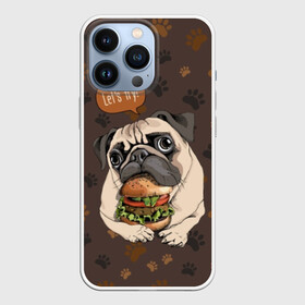 Чехол для iPhone 13 Pro с принтом lets try в Санкт-Петербурге,  |  | animal | breed | dog | food | funny | hamburger | illustration | inscription | meat | pug | puppy | sandwich | small | tomato | tomatoe | try | булочка | бутерброд | гамбургер | давай | еда | животное | иллюстрация | кушает | маленький | мопс | мясо | над