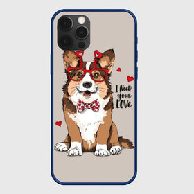 Чехол для iPhone 12 Pro с принтом I need your love в Санкт-Петербурге, силикон | область печати: задняя сторона чехла, без боковых панелей | animal | bow tie | breed | corgi | cute | dog | funny | hearts | holiday | pembroke | polka dot | red | saint | valentine | валентина | вельш корги | галстук бабочка | горошек | день | животное | красный | любовь | милая | очки | пемброк | пород