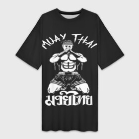 Платье-футболка 3D с принтом Muay Thai в Санкт-Петербурге,  |  | fight | muay thai | thai boxing | ufc | бокс | ката | кикбоксин | лаос | лоу кик | муай | мьянма | поединок | таиланд | тай | тайский | таолу