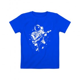 Детская футболка хлопок с принтом Cosmorock в Санкт-Петербурге, 100% хлопок | круглый вырез горловины, полуприлегающий силуэт, длина до линии бедер | cosmonaut | cosmos | guitar | music | rock | space | spacesuit | star | гитара | звезда | космонавт | космос | музыка | скафандр