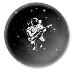 Значок с принтом Cosmorock в Санкт-Петербурге,  металл | круглая форма, металлическая застежка в виде булавки | Тематика изображения на принте: cosmonaut | cosmos | guitar | music | rock | space | spacesuit | star | гитара | звезда | космонавт | космос | музыка | скафандр