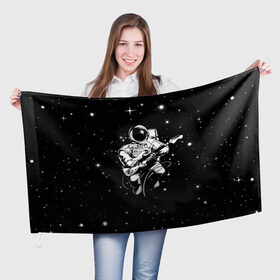 Флаг 3D с принтом Cosmorock в Санкт-Петербурге, 100% полиэстер | плотность ткани — 95 г/м2, размер — 67 х 109 см. Принт наносится с одной стороны | cosmonaut | cosmos | guitar | music | rock | space | spacesuit | star | гитара | звезда | космонавт | космос | музыка | скафандр