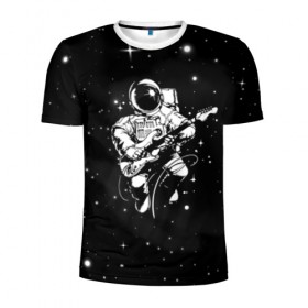 Мужская футболка 3D спортивная с принтом Cosmorock в Санкт-Петербурге, 100% полиэстер с улучшенными характеристиками | приталенный силуэт, круглая горловина, широкие плечи, сужается к линии бедра | cosmonaut | cosmos | guitar | music | rock | space | spacesuit | star | гитара | звезда | космонавт | космос | музыка | скафандр