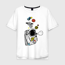 Мужская футболка хлопок Oversize с принтом Cosmos в Санкт-Петербурге, 100% хлопок | свободный крой, круглый ворот, “спинка” длиннее передней части | bubble | cosmonaut | cosmos | planets | saturn | space | spacesuit | stars | звезды | космонавт | космос | мыльный пузырь | планеты | сатурн | скафандр