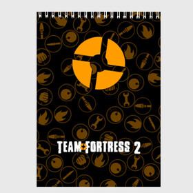 Скетчбук с принтом TEAM FORTRESS 2 в Санкт-Петербурге, 100% бумага
 | 48 листов, плотность листов — 100 г/м2, плотность картонной обложки — 250 г/м2. Листы скреплены сверху удобной пружинной спиралью | team fortress | team fortress 2 | вещи team fortress 2 | игра team fortress 2 | тим 2. | тим фортресс | тим фортресс 2 | фортресс 2