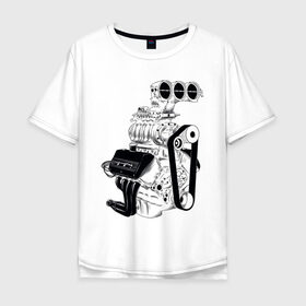 Мужская футболка хлопок Oversize с принтом Engine в Санкт-Петербурге, 100% хлопок | свободный крой, круглый ворот, “спинка” длиннее передней части | авто | автомобиль | автотюнинг | гараж | двигатель | машина | мотор | техника | тюнинг
