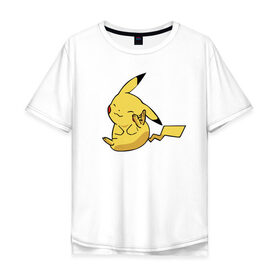 Мужская футболка хлопок Oversize с принтом Пикачу в Санкт-Петербурге, 100% хлопок | свободный крой, круглый ворот, “спинка” длиннее передней части | detective pikachu | pikachu | pokeball | pokemon | детектив пикачу | пикачу | покебол | покемон