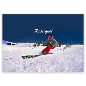 Поздравительная открытка с принтом Rossignol в Санкт-Петербурге, 100% бумага | плотность бумаги 280 г/м2, матовая, на обратной стороне линовка и место для марки
 | france | movement | rossignol | snow | speed | вершина | горные лыжи | горы | движение | скорость | снег | франция