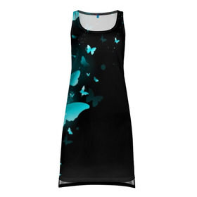 Платье-майка 3D с принтом НЕОНОВЫЕ БАБОЧКИ в Санкт-Петербурге, 100% полиэстер | полуприлегающий силуэт, широкие бретели, круглый вырез горловины, удлиненный подол сзади. | butterflies | texture | бабочки | мода | текстуры | эффект бабочки