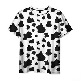Мужская футболка 3D с принтом Корова в Санкт-Петербурге, 100% полиэфир | прямой крой, круглый вырез горловины, длина до линии бедер | animal | black white | cow | pattern | животное | кавай | корова | паттерн | пятна | черно белое