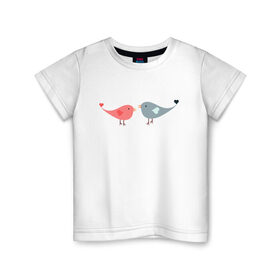 Детская футболка хлопок с принтом Птички. в Санкт-Петербурге, 100% хлопок | круглый вырез горловины, полуприлегающий силуэт, длина до линии бедер | любовь | милые | милый | отношения | прикольные | птицы | птички | сердечки