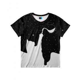 Детская футболка 3D с принтом Космический Кот в Санкт-Петербурге, 100% гипоаллергенный полиэфир | прямой крой, круглый вырез горловины, длина до линии бедер, чуть спущенное плечо, ткань немного тянется | cat | galaxy | paints | space | star | stars | галактика | галактический | звезда | звезды | картинки | космос | кот | котенок | котята | кошка | кошки | краски | мода | молоко | планета | планеты