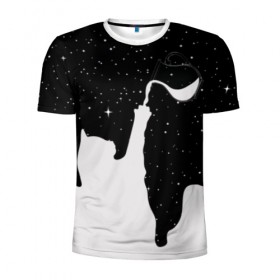Мужская футболка 3D спортивная с принтом Космический Кот в Санкт-Петербурге, 100% полиэстер с улучшенными характеристиками | приталенный силуэт, круглая горловина, широкие плечи, сужается к линии бедра | cat | galaxy | paints | space | star | stars | галактика | галактический | звезда | звезды | картинки | космос | кот | котенок | котята | кошка | кошки | краски | мода | молоко | планета | планеты