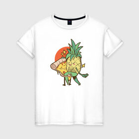 Женская футболка хлопок с принтом Пицца и Ананас в Санкт-Петербурге, 100% хлопок | прямой крой, круглый вырез горловины, длина до линии бедер, слегка спущенное плечо | 