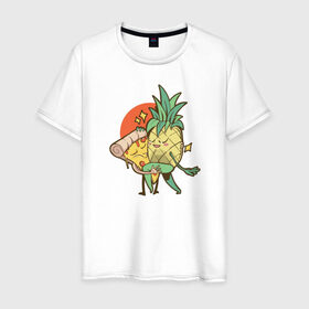 Мужская футболка хлопок с принтом Пицца и Ананас в Санкт-Петербурге, 100% хлопок | прямой крой, круглый вырез горловины, длина до линии бедер, слегка спущенное плечо. | 