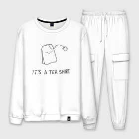 Мужской костюм хлопок с принтом TEA SHIRT в Санкт-Петербурге, 100% хлопок | на свитшоте круглая горловина, мягкая резинка по низу. Брюки заужены к низу, на них два вида карманов: два “обычных” по бокам и два объемных, с клапанами, расположенные ниже линии бедра. Брюки с мягкой трикотажной резинкой на поясе и по низу штанин. В поясе для дополнительного комфорта — широкие завязки | beauty | cute | funny | handsome | tea | teabag | милота | пакетик