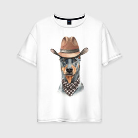 Женская футболка хлопок Oversize с принтом Доберман в Санкт-Петербурге, 100% хлопок | свободный крой, круглый ворот, спущенный рукав, длина до линии бедер
 | dobermann | dog | доберман | собака | собаки