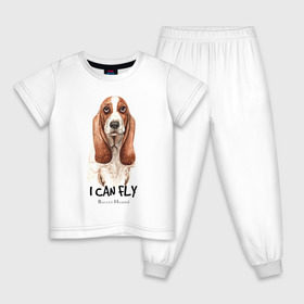 Детская пижама хлопок с принтом Бассет-хаунд в Санкт-Петербурге, 100% хлопок |  брюки и футболка прямого кроя, без карманов, на брюках мягкая резинка на поясе и по низу штанин
 | Тематика изображения на принте: dog | бассет | бассет хаунд | собака | собаки | хаунд