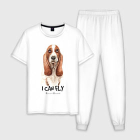 Мужская пижама хлопок с принтом Бассет-хаунд в Санкт-Петербурге, 100% хлопок | брюки и футболка прямого кроя, без карманов, на брюках мягкая резинка на поясе и по низу штанин
 | Тематика изображения на принте: dog | бассет | бассет хаунд | собака | собаки | хаунд