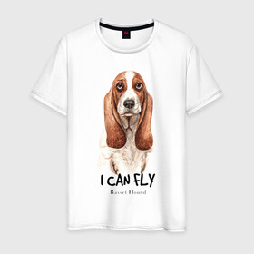 Мужская футболка хлопок с принтом Бассет-хаунд в Санкт-Петербурге, 100% хлопок | прямой крой, круглый вырез горловины, длина до линии бедер, слегка спущенное плечо. | Тематика изображения на принте: dog | бассет | бассет хаунд | собака | собаки | хаунд