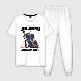 Мужская пижама хлопок с принтом Джиу-джитсу в Санкт-Петербурге, 100% хлопок | брюки и футболка прямого кроя, без карманов, на брюках мягкая резинка на поясе и по низу штанин
 | jiu jitsu | джиу джитсу | джиу джицу