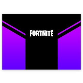 Поздравительная открытка с принтом FORTNITE SEASON 9 в Санкт-Петербурге, 100% бумага | плотность бумаги 280 г/м2, матовая, на обратной стороне линовка и место для марки
 | Тематика изображения на принте: 2019 | armor | armour | cybersport | esport | fortnite | game | logo | season 9 | броня | игра | киберспорт | сезон 9 | фиолетовый | фортнайт