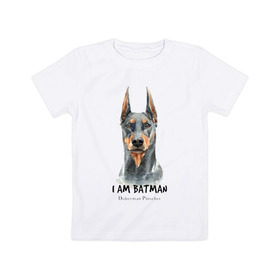 Детская футболка хлопок с принтом Доберман в Санкт-Петербурге, 100% хлопок | круглый вырез горловины, полуприлегающий силуэт, длина до линии бедер | doberman | доберман | пинчер | собака | собаки