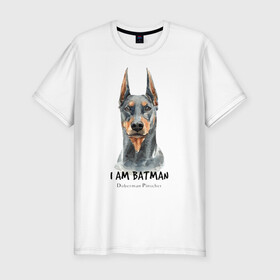 Мужская футболка хлопок Slim с принтом Доберман в Санкт-Петербурге, 92% хлопок, 8% лайкра | приталенный силуэт, круглый вырез ворота, длина до линии бедра, короткий рукав | doberman | доберман | пинчер | собака | собаки