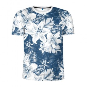 Мужская футболка 3D спортивная с принтом Tropical monochrome flowers в Санкт-Петербурге, 100% полиэстер с улучшенными характеристиками | приталенный силуэт, круглая горловина, широкие плечи, сужается к линии бедра | 