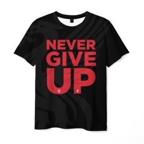 Мужская футболка 3D с принтом Never Give UP 4-0 в Санкт-Петербурге, 100% полиэфир | прямой крой, круглый вырез горловины, длина до линии бедер | liverpool | never give up | salah | ливерпуль | салах | футболка салаха