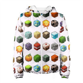 Женская куртка 3D с принтом Minecraft в Санкт-Петербурге, ткань верха — 100% полиэстер, подклад — флис | прямой крой, подол и капюшон оформлены резинкой с фиксаторами, два кармана без застежек по бокам, один большой потайной карман на груди. Карман на груди застегивается на липучку | funny | mine | minecraft | mods | noob | pro | skins | story | vs | zombie | инди | конструктор | майнкрафт | моды | нуб | скин | скрипер | шахта