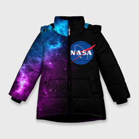 Зимняя куртка для девочек 3D с принтом NASA (SPACE) 4 2 в Санкт-Петербурге, ткань верха — 100% полиэстер; подклад — 100% полиэстер, утеплитель — 100% полиэстер. | длина ниже бедра, удлиненная спинка, воротник стойка и отстегивающийся капюшон. Есть боковые карманы с листочкой на кнопках, утяжки по низу изделия и внутренний карман на молнии. 

Предусмотрены светоотражающий принт на спинке, радужный светоотражающий элемент на пуллере молнии и на резинке для утяжки. | Тематика изображения на принте: nasa | paint | space | звезды | космос | краска | наса | черная дыра