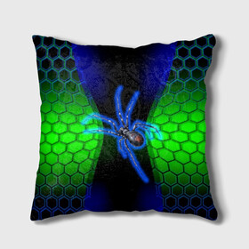Подушка 3D с принтом Паук на ночной охоте в Санкт-Петербурге, наволочка – 100% полиэстер, наполнитель – холлофайбер (легкий наполнитель, не вызывает аллергию). | состоит из подушки и наволочки. Наволочка на молнии, легко снимается для стирки | зеленая броня | зеленый неон | классный дизайн | ночь | паук | паук дизайн | паук на охоте | паук охотник | пчелиные | соты | темная футболка | футболка с пауком | черные соты