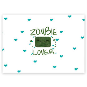 Поздравительная открытка с принтом Zombie Lover в Санкт-Петербурге, 100% бумага | плотность бумаги 280 г/м2, матовая, на обратной стороне линовка и место для марки
 | funny | mine | minecraft | mods | noob | pro | skins | story | vs | zombie | инди | конструктор | майнкрафт | моды | нуб | скин | скрипер | шахта