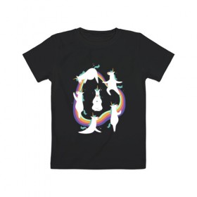 Детская футболка хлопок с принтом Единороги в Санкт-Петербурге, 100% хлопок | круглый вырез горловины, полуприлегающий силуэт, длина до линии бедер | арт | дружба | зарядка | йога | лошадь | отдых | пони | прикольный | радуга | разминка | рисунок | утро