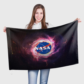 Флаг 3D с принтом Nasa. в Санкт-Петербурге, 100% полиэстер | плотность ткани — 95 г/м2, размер — 67 х 109 см. Принт наносится с одной стороны | galaxy | nasa | outer space | space company | star | астрономия | галактика | звезды | космическая компания | космическое пространство | космос | наса