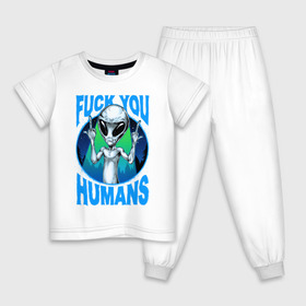 Детская пижама хлопок с принтом Послание для Землян (Хлопок) в Санкт-Петербурге, 100% хлопок |  брюки и футболка прямого кроя, без карманов, на брюках мягкая резинка на поясе и по низу штанин
 | 