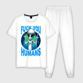 Мужская пижама хлопок с принтом Послание для Землян (Хлопок) в Санкт-Петербурге, 100% хлопок | брюки и футболка прямого кроя, без карманов, на брюках мягкая резинка на поясе и по низу штанин
 | 