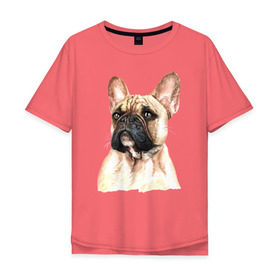 Мужская футболка хлопок Oversize с принтом Французский бульдог в Санкт-Петербурге, 100% хлопок | свободный крой, круглый ворот, “спинка” длиннее передней части | Тематика изображения на принте: bulldog | dog | бульдог | собака | собаки | французский бульдог