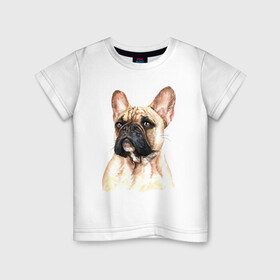 Детская футболка хлопок с принтом Французский бульдог в Санкт-Петербурге, 100% хлопок | круглый вырез горловины, полуприлегающий силуэт, длина до линии бедер | bulldog | dog | бульдог | собака | собаки | французский бульдог