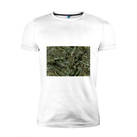 Мужская футболка премиум с принтом Лесной камуфляж в Санкт-Петербурге, 92% хлопок, 8% лайкра | приталенный силуэт, круглый вырез ворота, длина до линии бедра, короткий рукав | камуфляж | лесной камуфляж