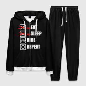 Мужской костюм 3D с принтом Ride black в Санкт-Петербурге, 100% полиэстер | Манжеты и пояс оформлены тканевой резинкой, двухслойный капюшон со шнурком для регулировки, карманы спереди | Тематика изображения на принте: bicycle | bike | cycle | eat | eat sleep | eat sleep repeat | eat sleep ride | eat sleep ride repeat | ride | sleep | вело | велосипед | есть | катать | повторить | спать