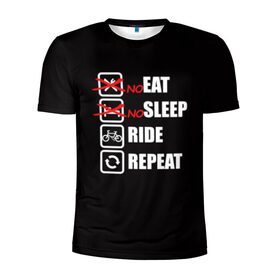 Мужская футболка 3D спортивная с принтом Ride black в Санкт-Петербурге, 100% полиэстер с улучшенными характеристиками | приталенный силуэт, круглая горловина, широкие плечи, сужается к линии бедра | Тематика изображения на принте: bicycle | bike | cycle | eat | eat sleep | eat sleep repeat | eat sleep ride | eat sleep ride repeat | ride | sleep | вело | велосипед | есть | катать | повторить | спать