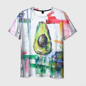 Мужская футболка 3D с принтом Авокадо авангард в Санкт-Петербурге, 100% полиэфир | прямой крой, круглый вырез горловины, длина до линии бедер | Тематика изображения на принте: авокадо | веган | девушкам | здоровое питание | здоровье | люблю авокадо | овощи | пп | стильно | сыроед | фрукты