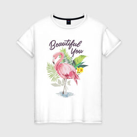 Женская футболка хлопок с принтом Фламинго в Санкт-Петербурге, 100% хлопок | прямой крой, круглый вырез горловины, длина до линии бедер, слегка спущенное плечо | flamingo | птица | птицы | фламинго