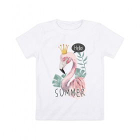 Детская футболка хлопок с принтом Фламинго в Санкт-Петербурге, 100% хлопок | круглый вырез горловины, полуприлегающий силуэт, длина до линии бедер | flamingo | летние | лето | птица | птицы | фламинго
