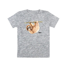 Детская футболка хлопок с принтом Ленивец в Санкт-Петербурге, 100% хлопок | круглый вырез горловины, полуприлегающий силуэт, длина до линии бедер | Тематика изображения на принте: sloth | ленивец | ленивцы